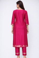 Festive Fuchsia semi-silk kurta with elegant mirror work - Image 3