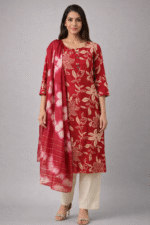 Red Floral Print Cotton kurta set