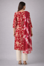 Red Floral Print Cotton kurta set - Image 3
