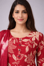 Red Floral Print Cotton kurta set - Image 5