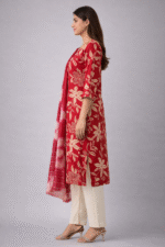 Red Floral Print Cotton kurta set - Image 4