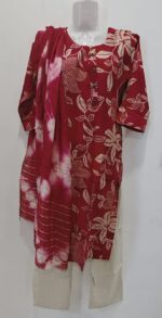 Red Floral Print Cotton kurta set - Image 2