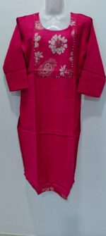 Festive Fuchsia semi-silk kurta with elegant mirror work - Image 5