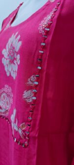 Festive Fuchsia semi-silk kurta with elegant mirror work - Image 3