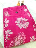 Festive Fuchsia semi-silk kurta with elegant mirror work - Image 2