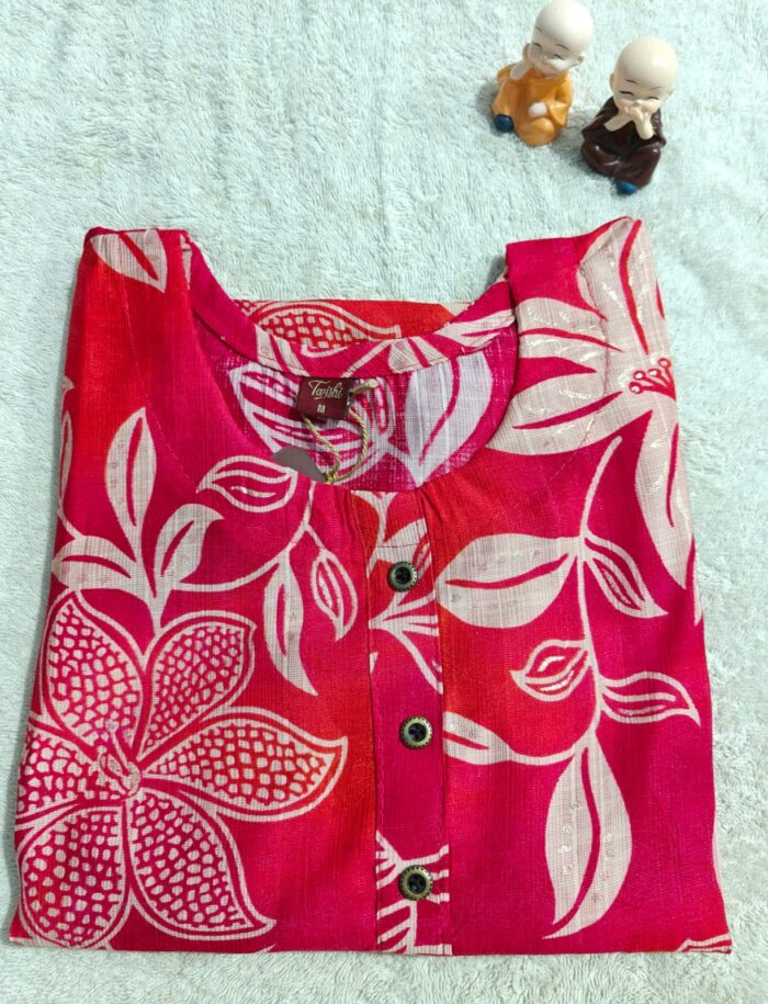 Red Floral Print Cotton kurta set - Image 1