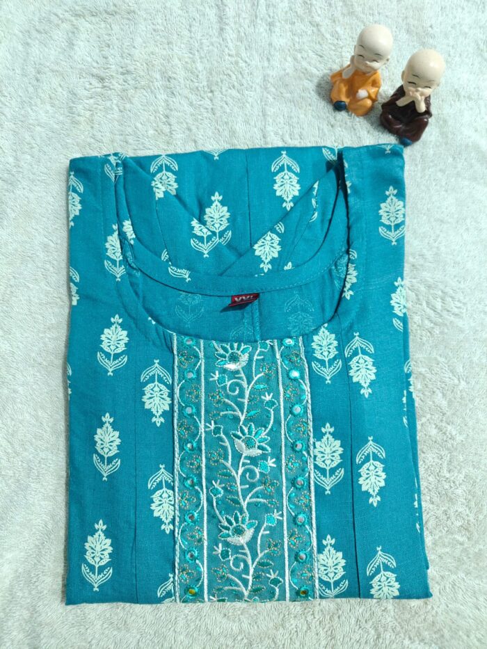 Teal Blue cotton Kurti - Image 1