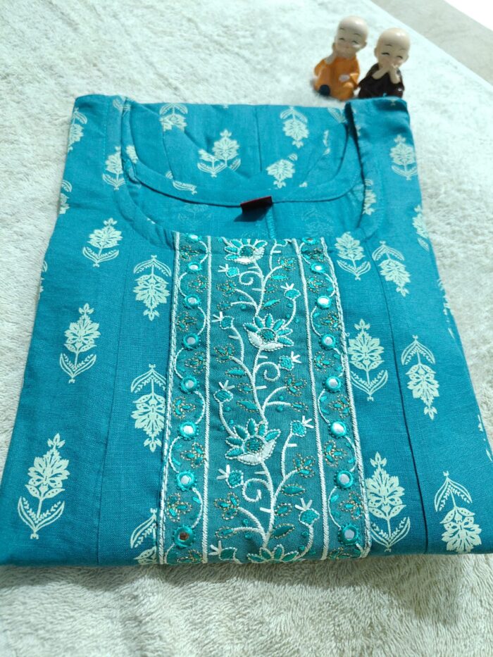 Teal Blue cotton Kurti - Image 5