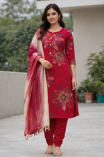 Red Color Floral Kurta Set