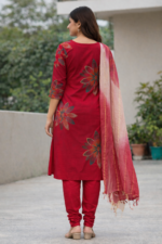 Red Color Floral Kurta Set - Image 5