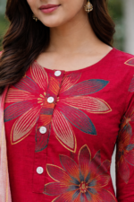 Red Color Floral Kurta Set - Image 4