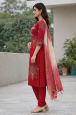 Red Color Floral Kurta Set - Image 6